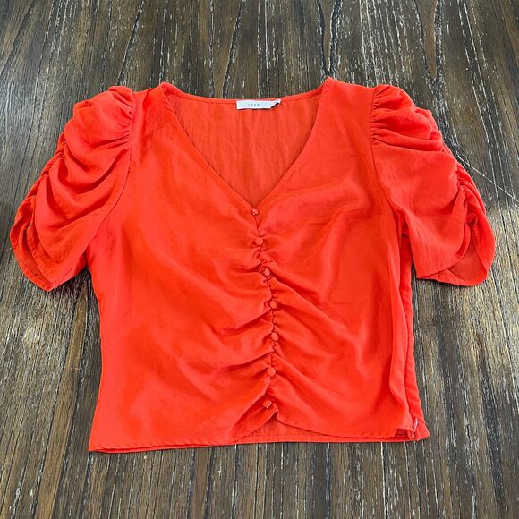 Lush Orange Button Front Ruched Blouse - Size Medium - Picture 12 of 12